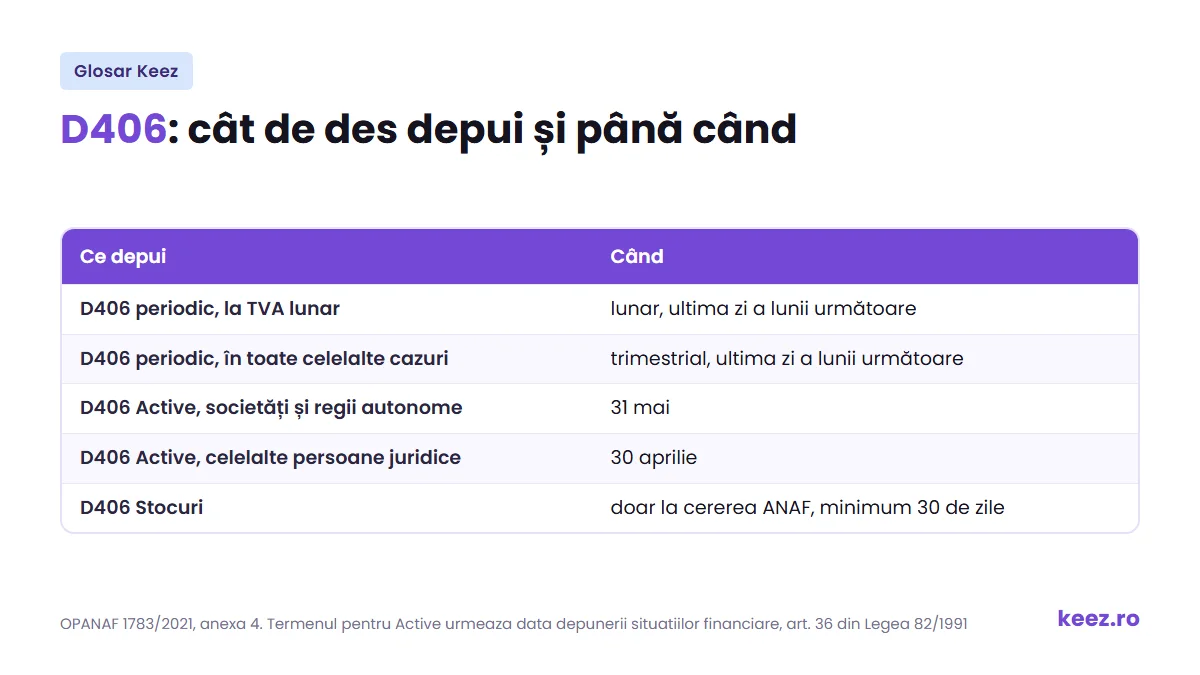 D406: periodicitatea după TVA, termenul anual pentru Active și amenda de 1.000 - 5.000 de lei