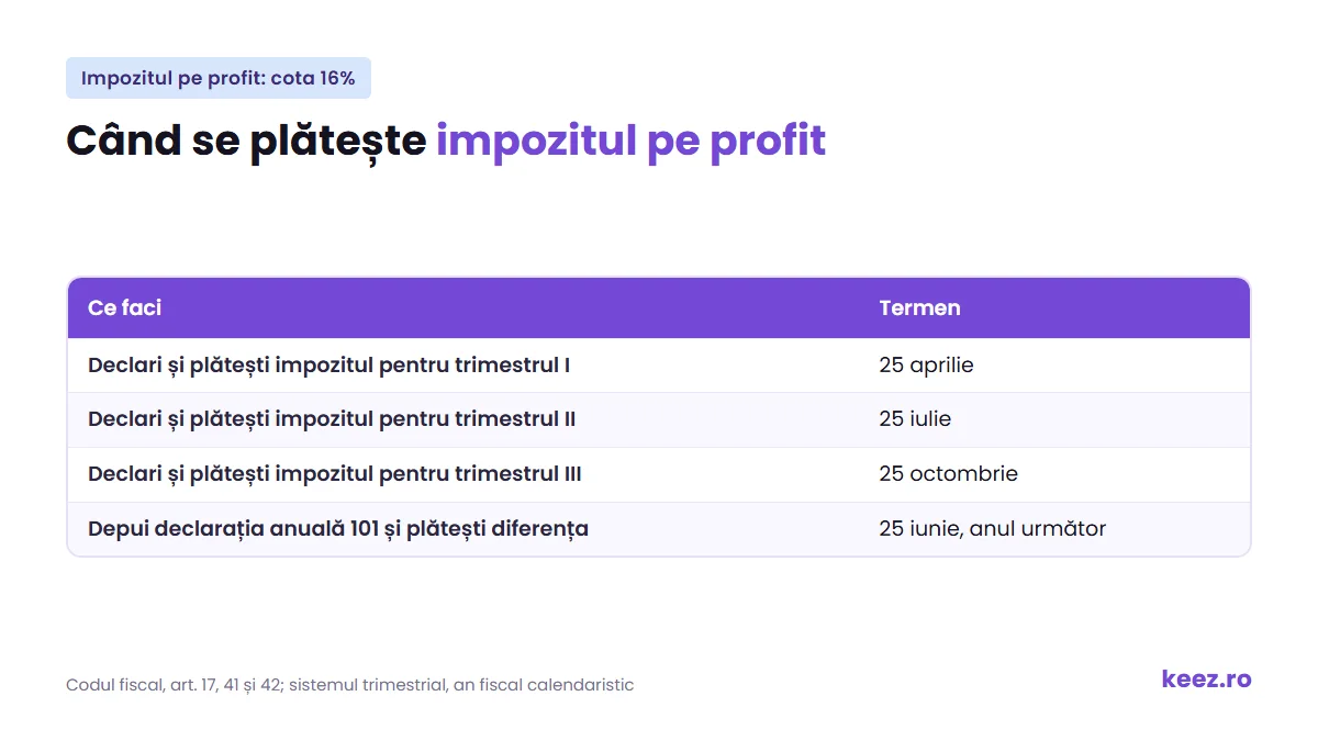 Impozitul pe profit: termenele de declarare și plată, trimestrial și anual