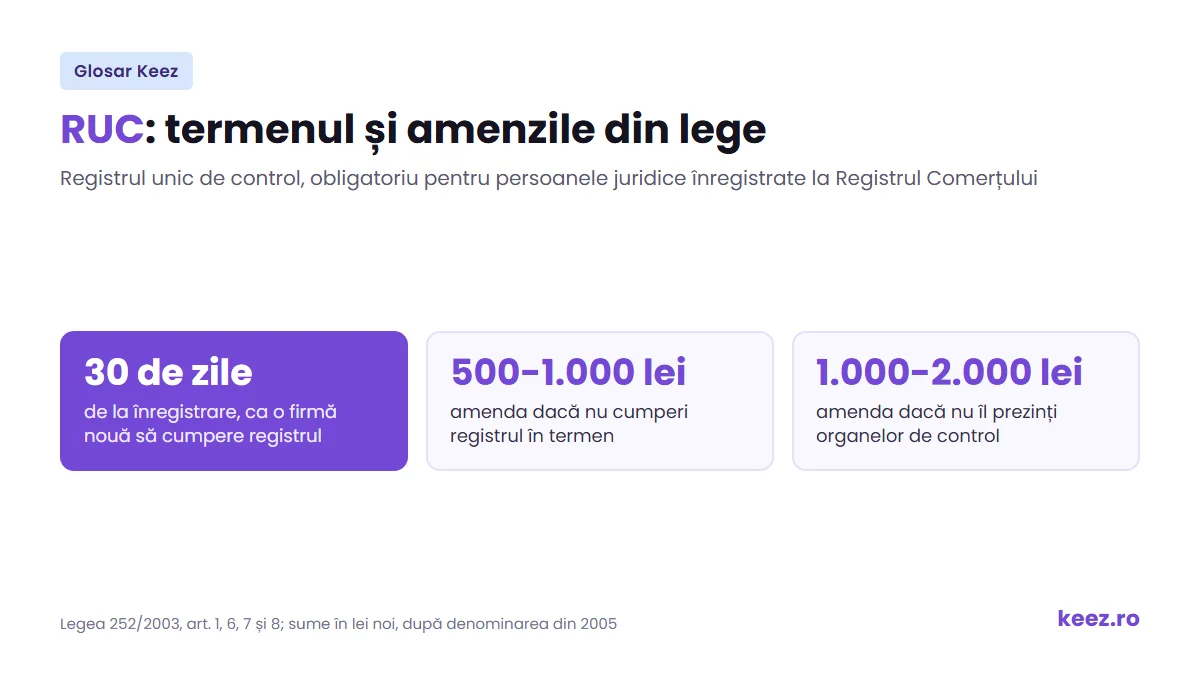 RUC, registrul unic de control: termenul de 30 de zile și amenzile din Legea 252/2003