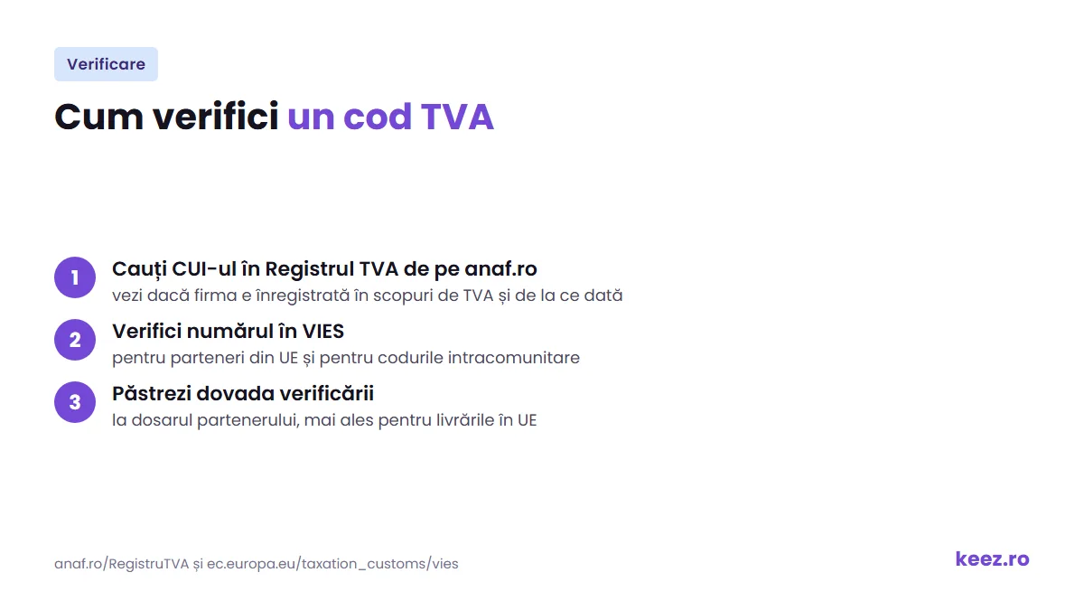Cum verifici un cod TVA în Registrul TVA ANAF și în VIES