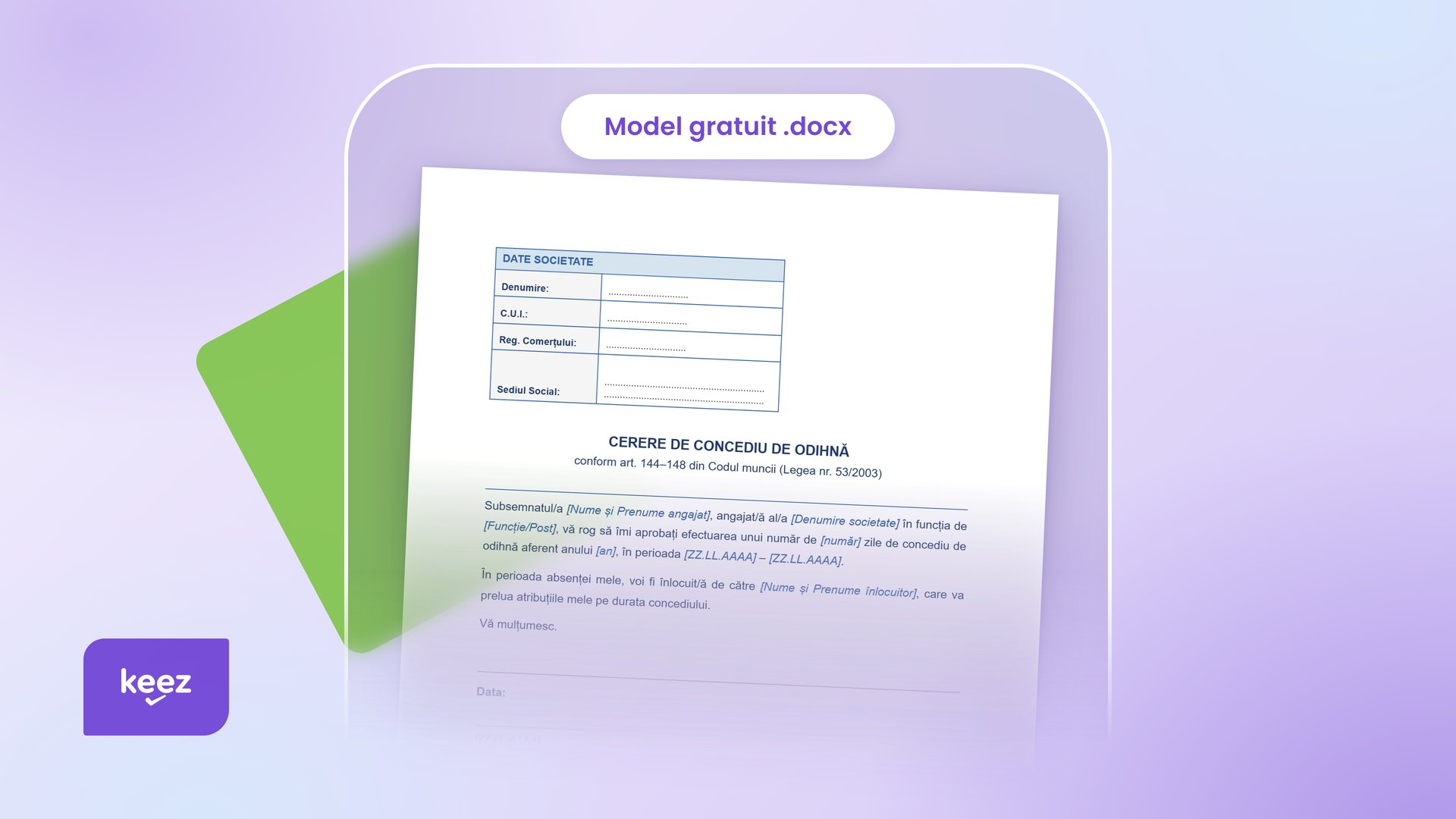 Cerere concediu de odihnă, model Keez gratuit în format Word
