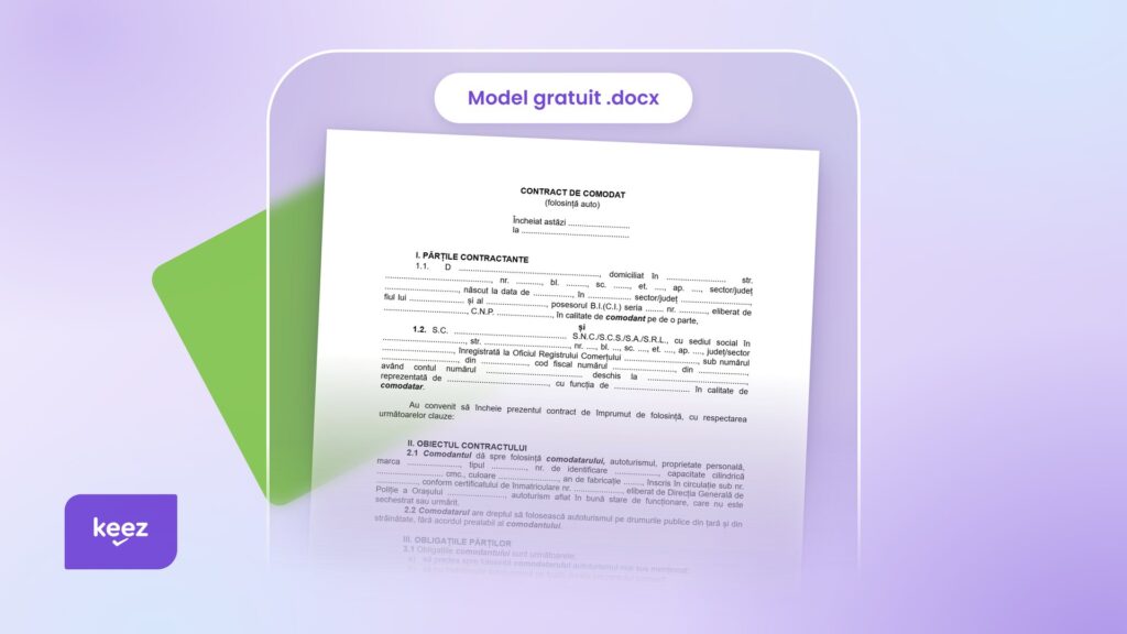 Contract de comodat auto: model Keez pentru mașina folosită de o firmă