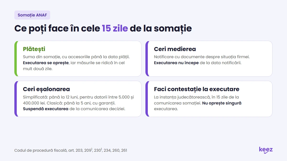 Ce poți face în cele 15 zile de la somație: plata, medierea, eșalonarea sau contestația la executare